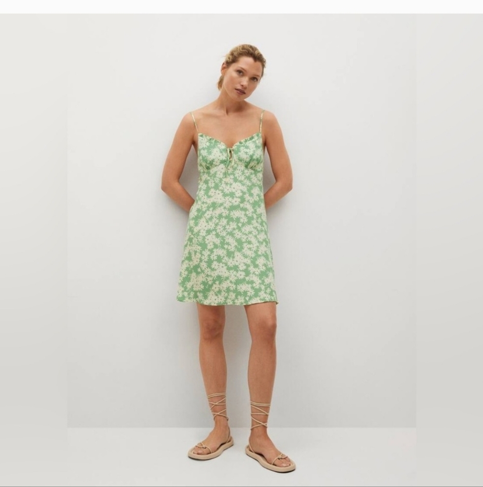 MNG Strapless Green Floral Dress